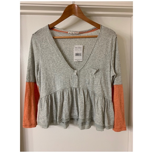 Free People Cotton Cropped Top Gray Orange Small - Picture 5 of 6